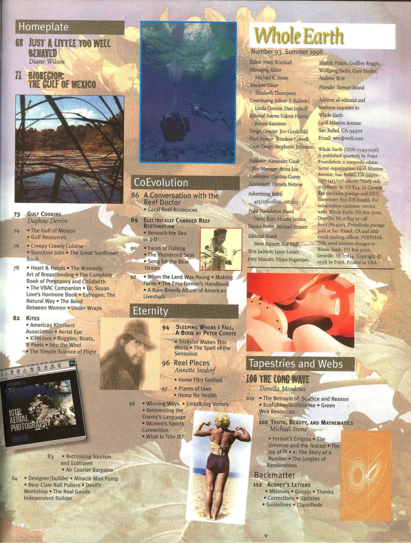 Table of contents, issue 93 (summer 1998) showing use of color